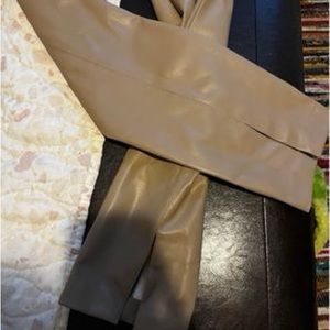 Zara Tan Legging High Rise Side Zipper Slit Bottom Faux Leather Pants